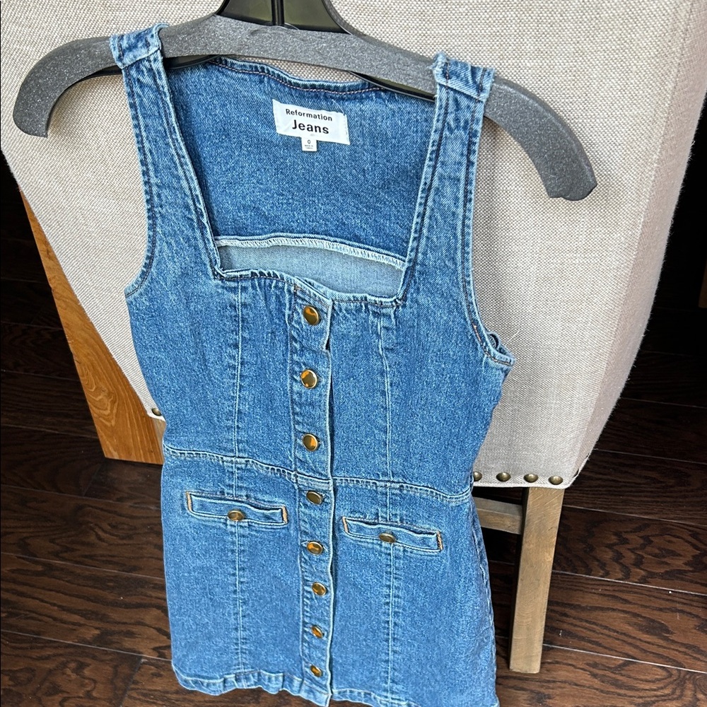 Reformation Blue Denim Mini Dress with Button Front